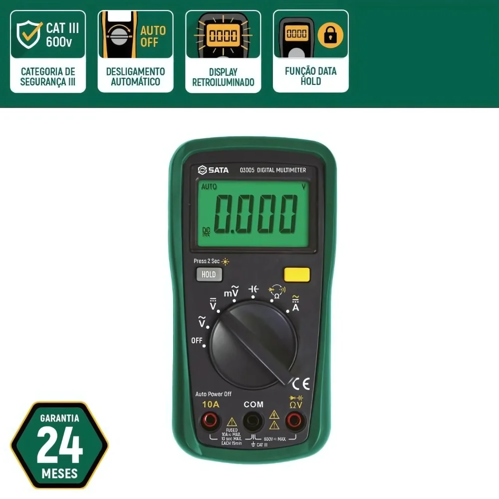 Multimetro Digital 1000V CAT.III AC/DC 10A Sata ST03005
