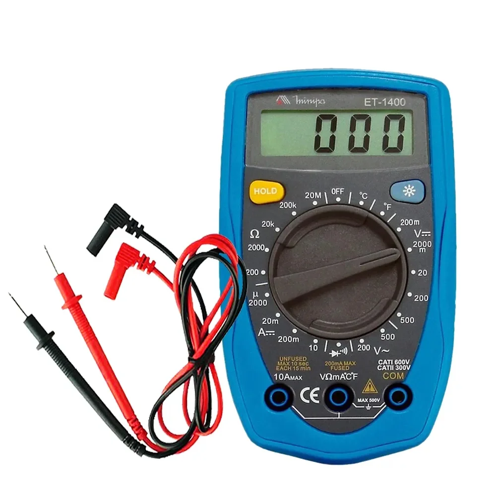 Multimetro Digital 500V AC/DC CAT.II 300V 10A-20M OHMS Minipa ET-1400