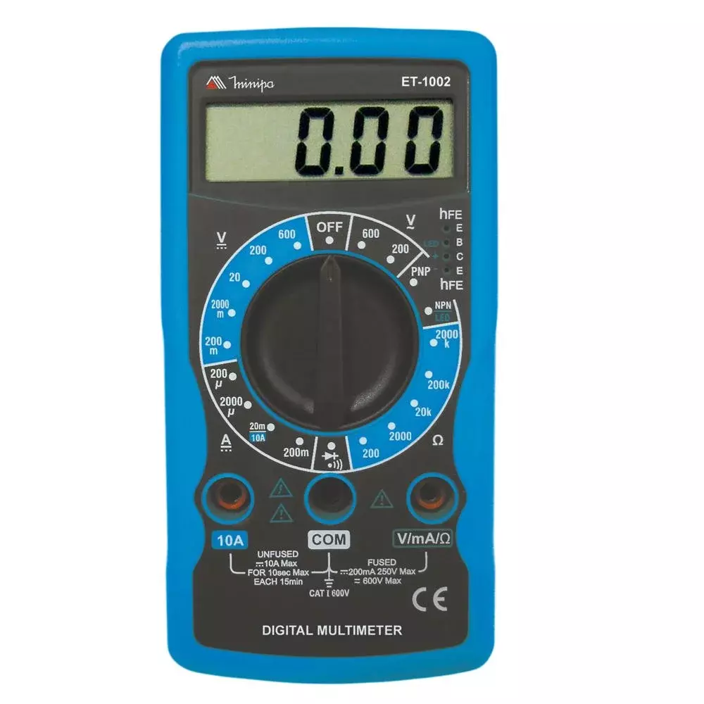 Multimetro Digital 600V AC/DC CAT.I 10A-2000K OHMS Minipa ET-1002