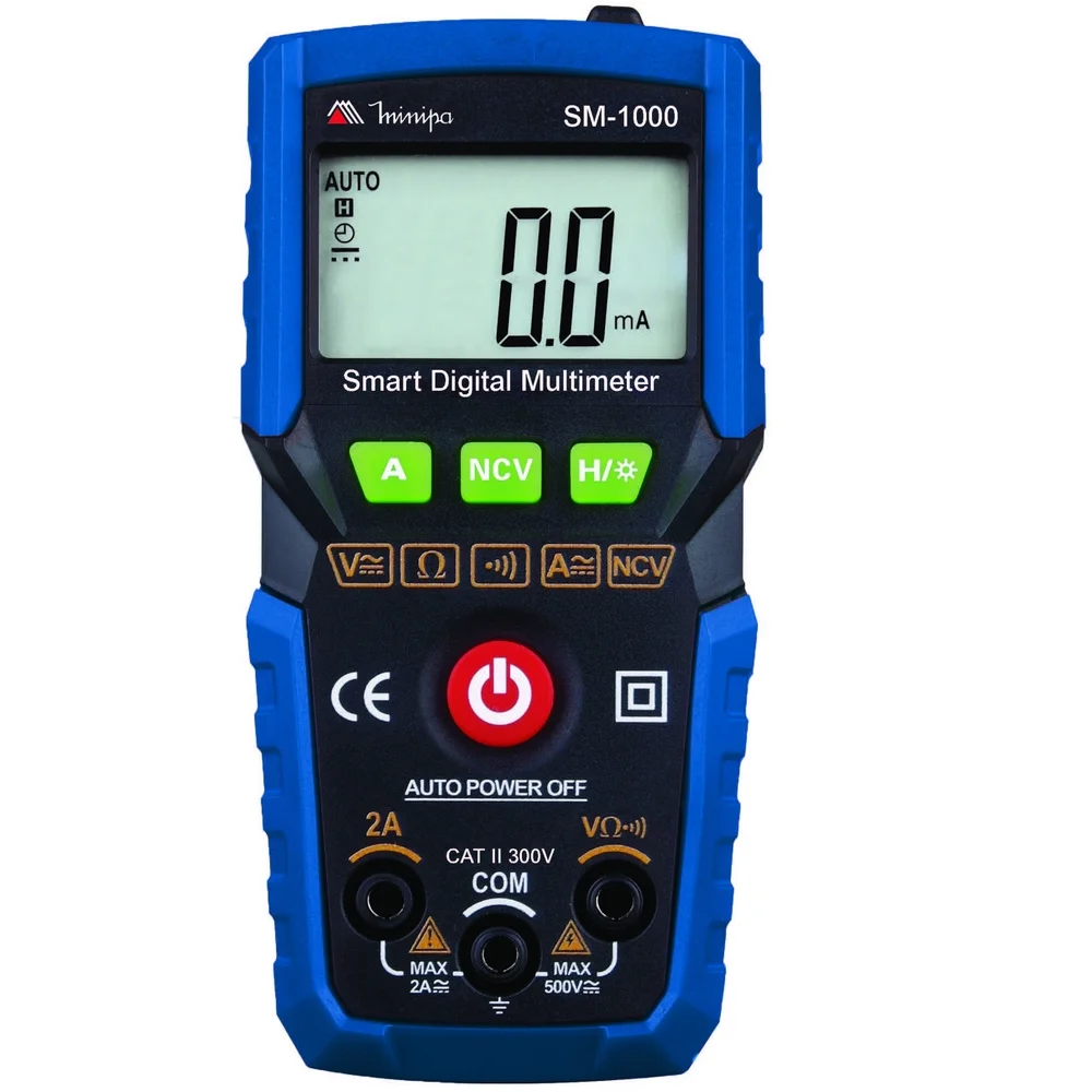 Multimetro Digital Smart True RMS AC 500V AC/DC CAT.II 300V 2A-20M OHMS Minipa SM-1000