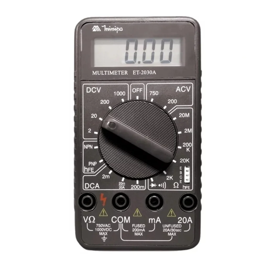Multimetro Digital 750V AC 1000V DC CAT.II 300V 20A-20M OHMS Minipa ET-2030A