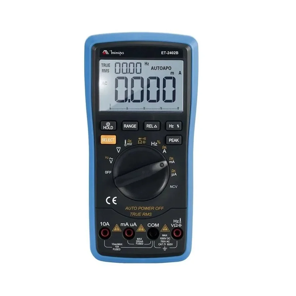 Multimetro Digital 750V AC 1000V DC CAT.IV 600V 10A-20M OHMS Minipa ET2402B