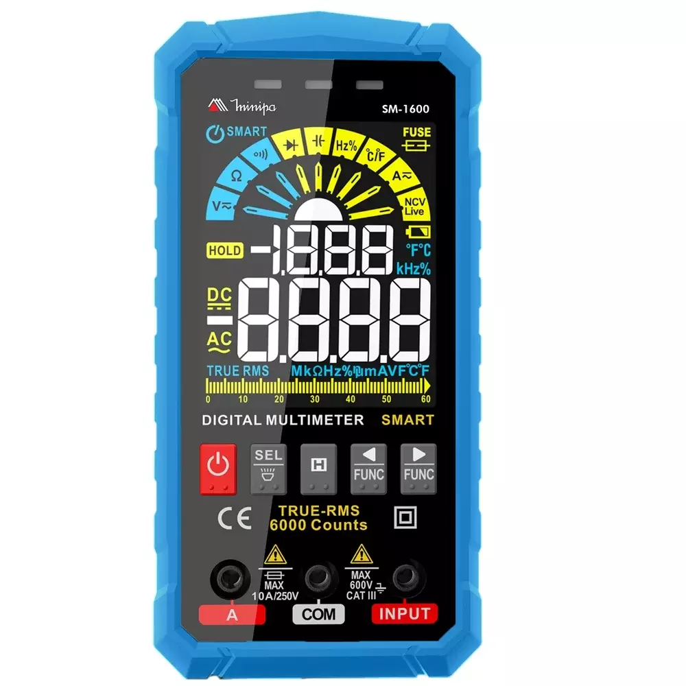 Multimetro Digital Smart True RMS AC 600V AC/DC CAT.III 10A-40M OHMS Minipa SM-1601