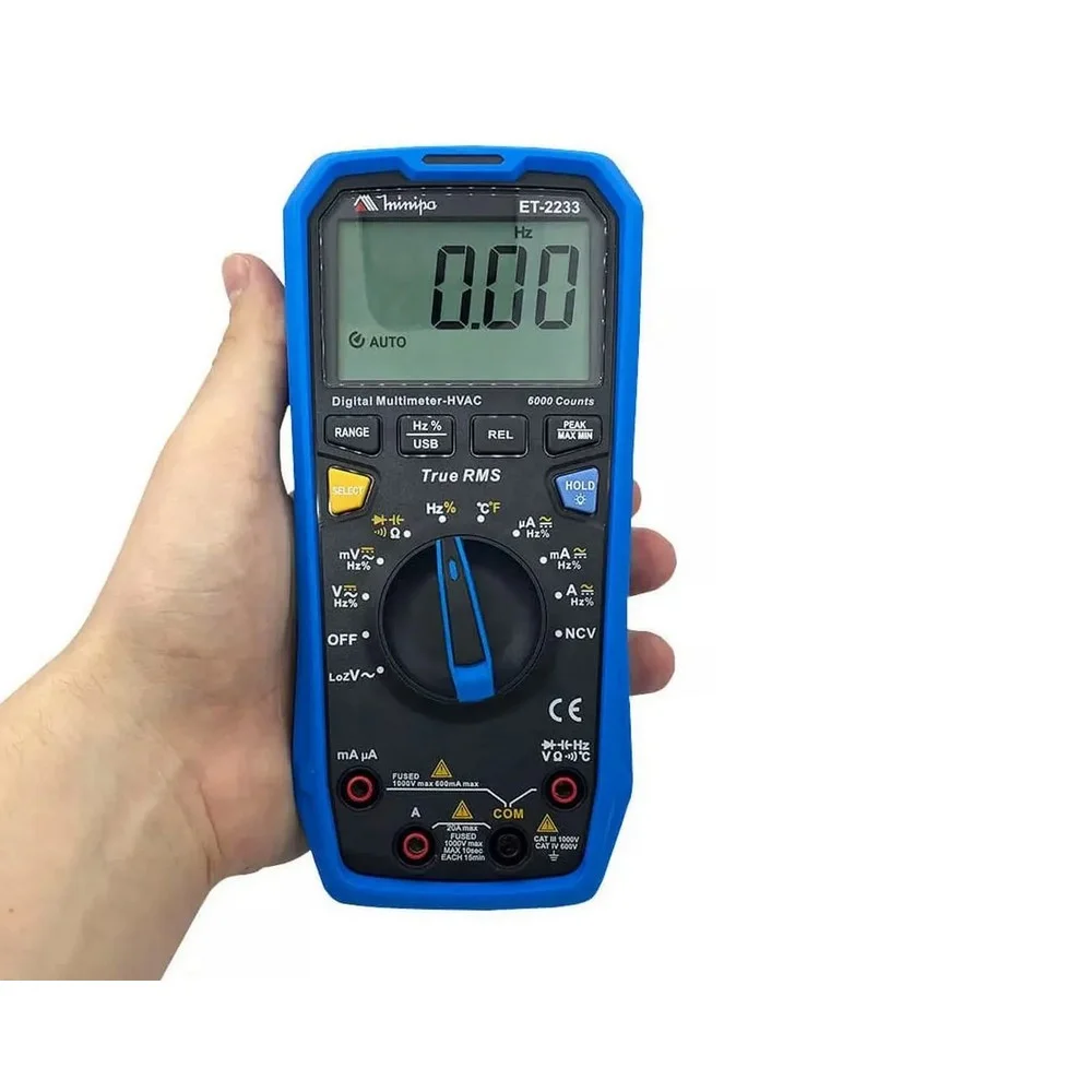 Multimetro Digital True Rms 1000V AC/DC CAT.III 20A-60M OHMS Minipa ET-2233