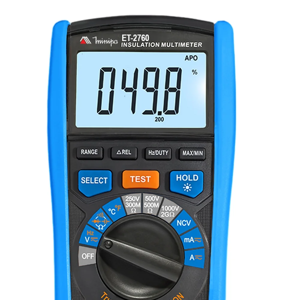 Multimetro Megometro Digital True RMS AC 750V AC 1000V DC CAT.III 600V 20A-60M OHMS Minipa ET-2760