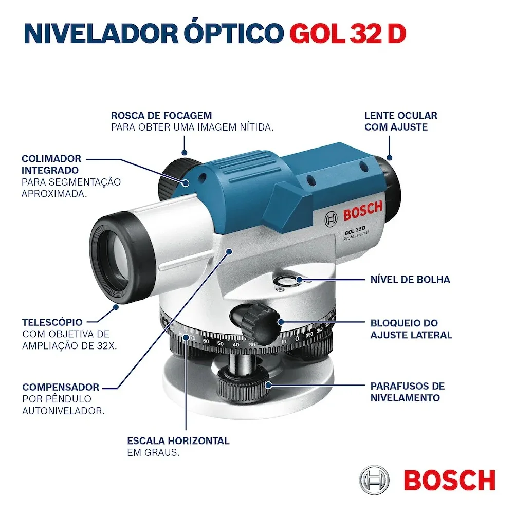 Nivel Optico a Laser Zoom 32x Sem Tripe Bosch GOL 32 D