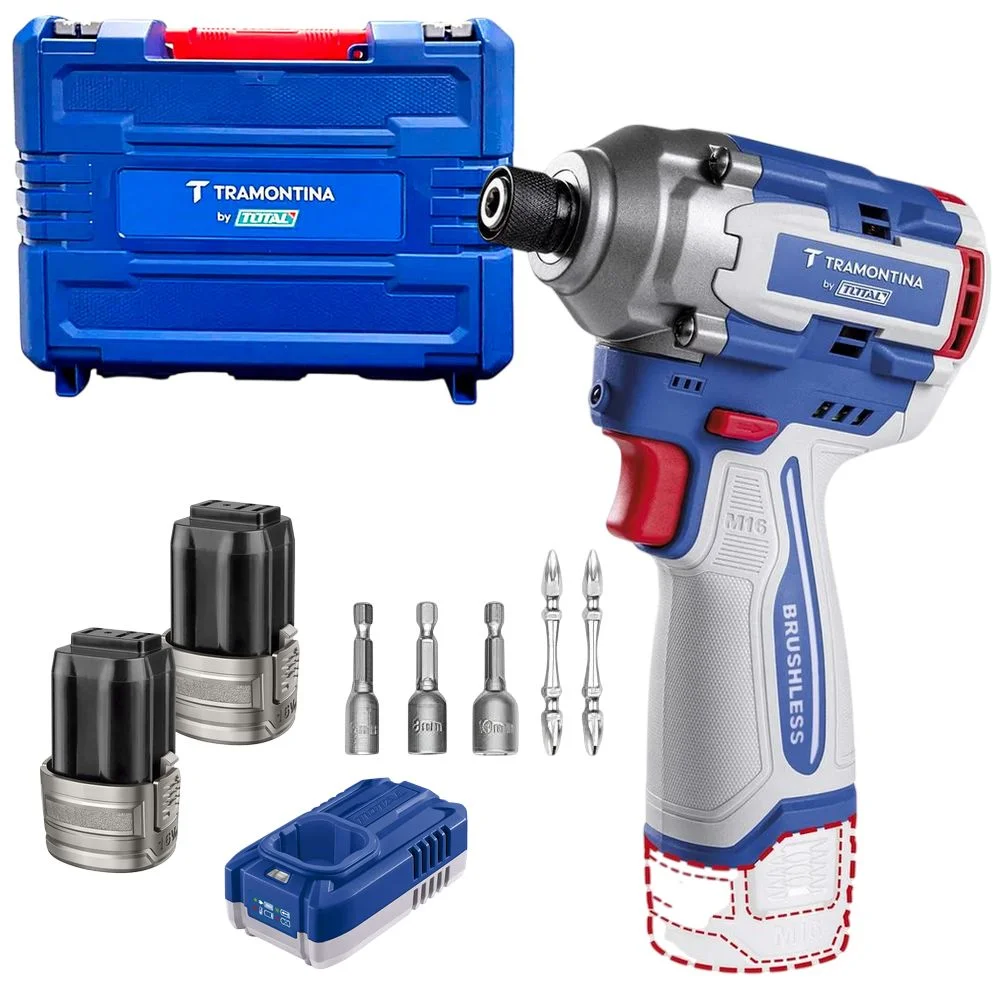 Parafusadeira de Impacto a Bateria 16V Brushless 170NM Maleta Carregador e 2 Baterias 2AH 1/4" Bivolt Tramontina by Total 42262/121