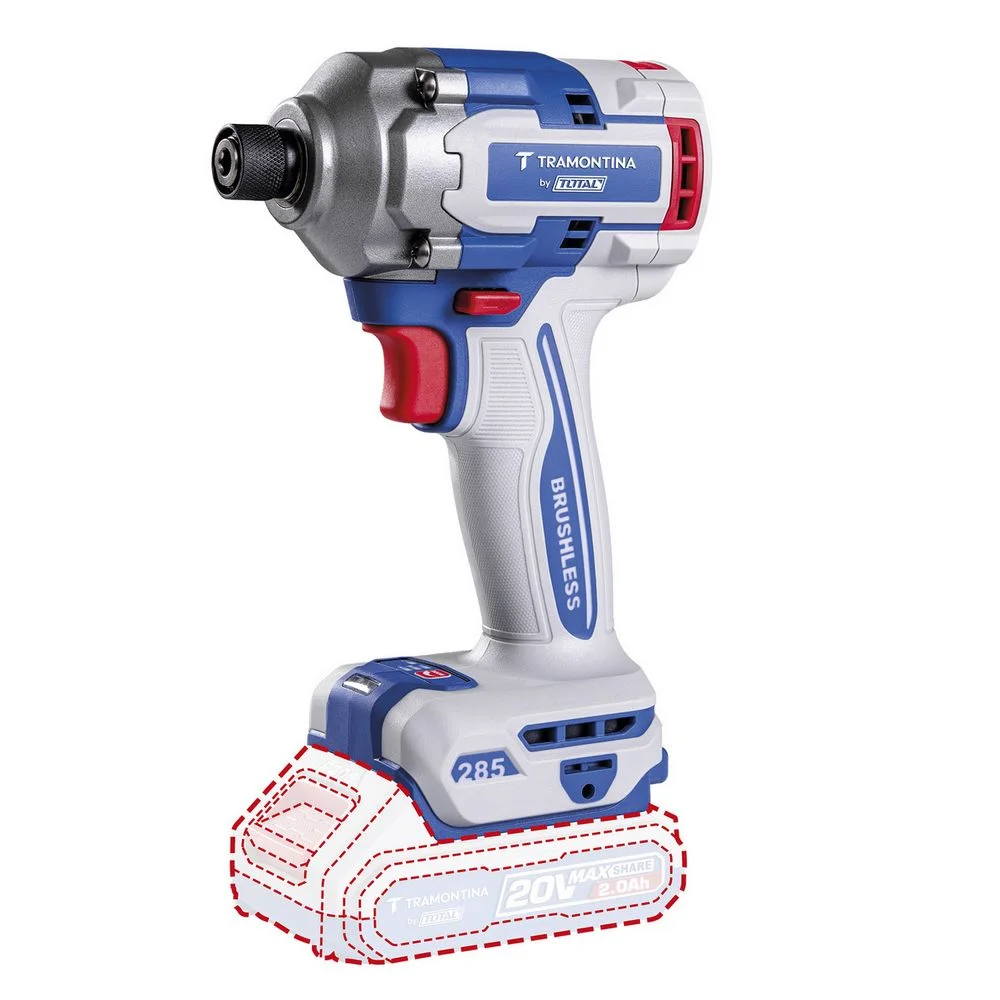 Parafusadeira de Impacto a Bateria 20V Brushless 285NM Maleta Carregador e 2 Baterias 2AH 1/4" Bivolt Tramontina Tota 42302/122