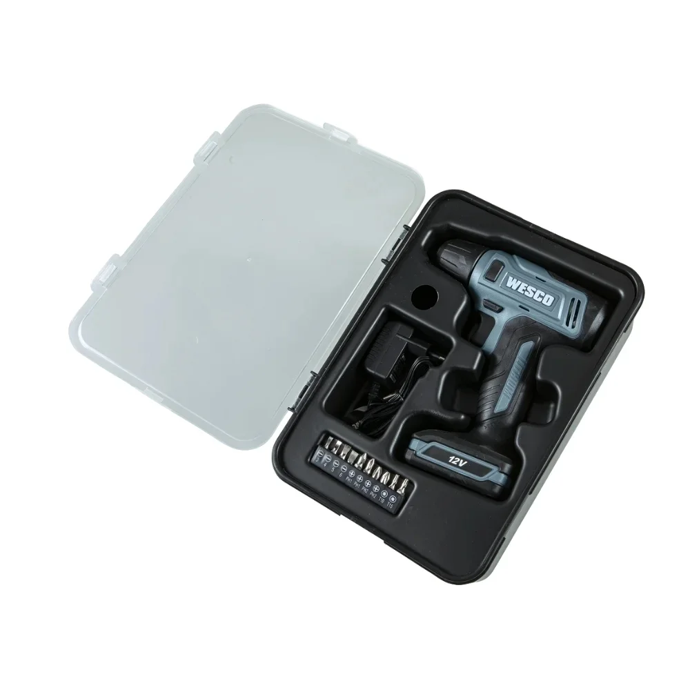 Parafusadeira Furadeira a Bateria 12V Com Maleta Carregador 1 Bateria 1,3AH e Acessorios 3/8" Bivolt Wesco WS2555K