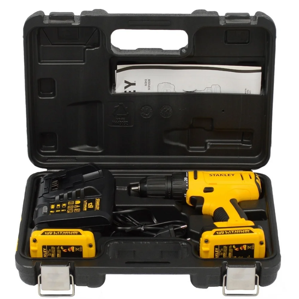Parafusadeira Furadeira a Bateria 12V Com Maleta Carregador e 2 Baterias 1,5AH 3/8" Bivolt Stanley SCD121S2K-BR