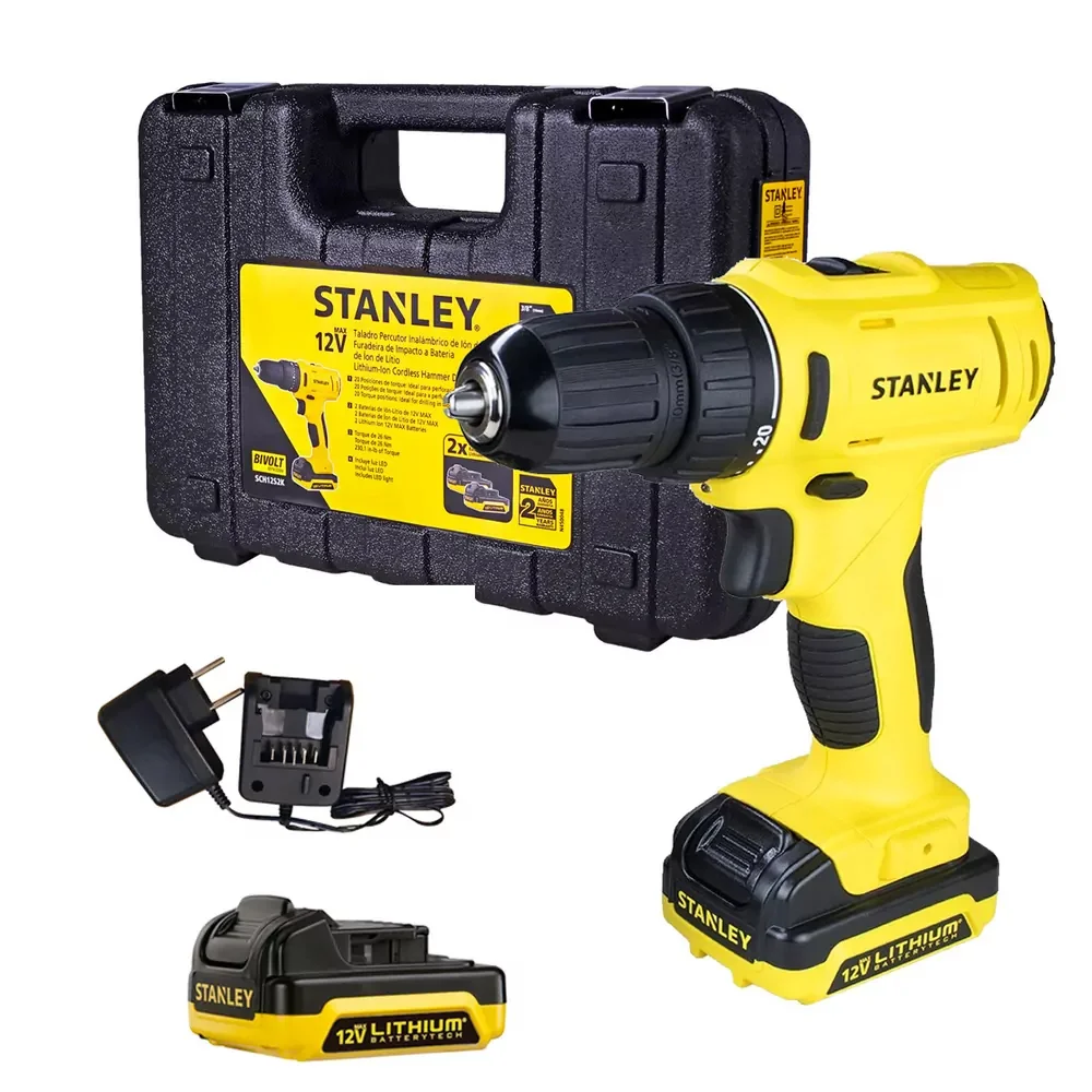 Parafusadeira Furadeira a Bateria 12V Com Maleta Carregador e 2 Baterias 1,5AH 3/8" Bivolt Stanley SCD121S2K-BR