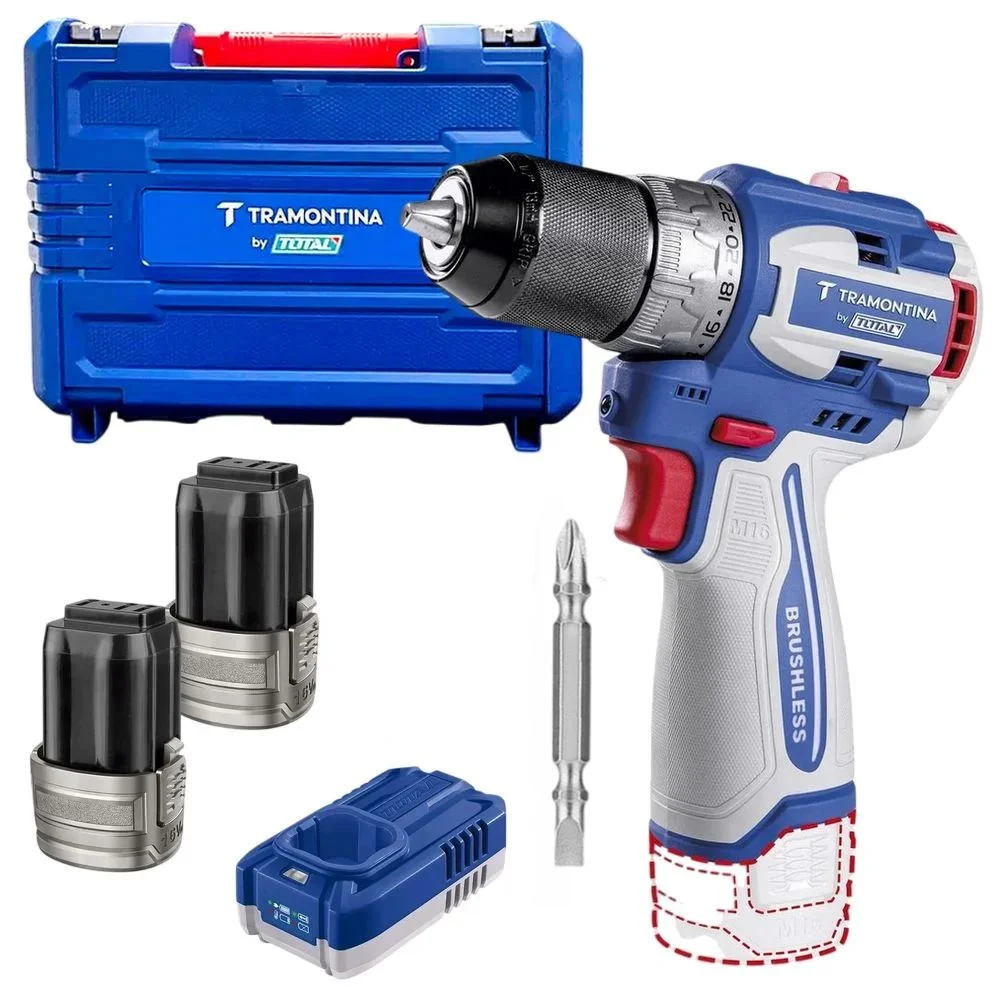 Parafusadeira Furadeira a Bateria 16V Brushless com Maleta Carregador 2 Baterias 2AH 1/2" Bivolt Tramontina by Total 42261/121