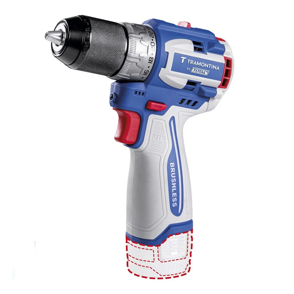 Parafusadeira Furadeira a Bateria 16V Brushless com Maleta Carregador 2 Baterias 2AH 1/2" Bivolt Tramontina Tota 42261/121