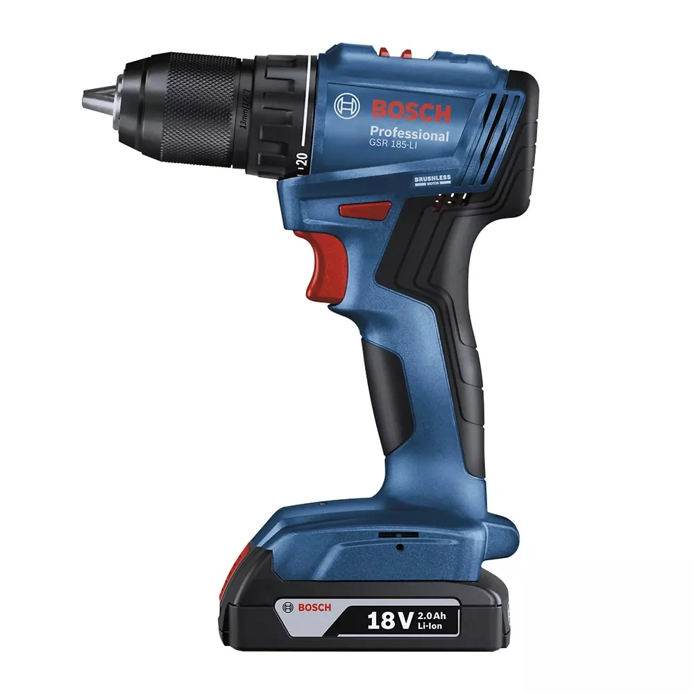 Parafusadeira Furadeira a Bateria 18V Brushless com Maleta Carregador e 2 Baterias 2AH 1/2" Bivolt Bosch GSR 185-LI