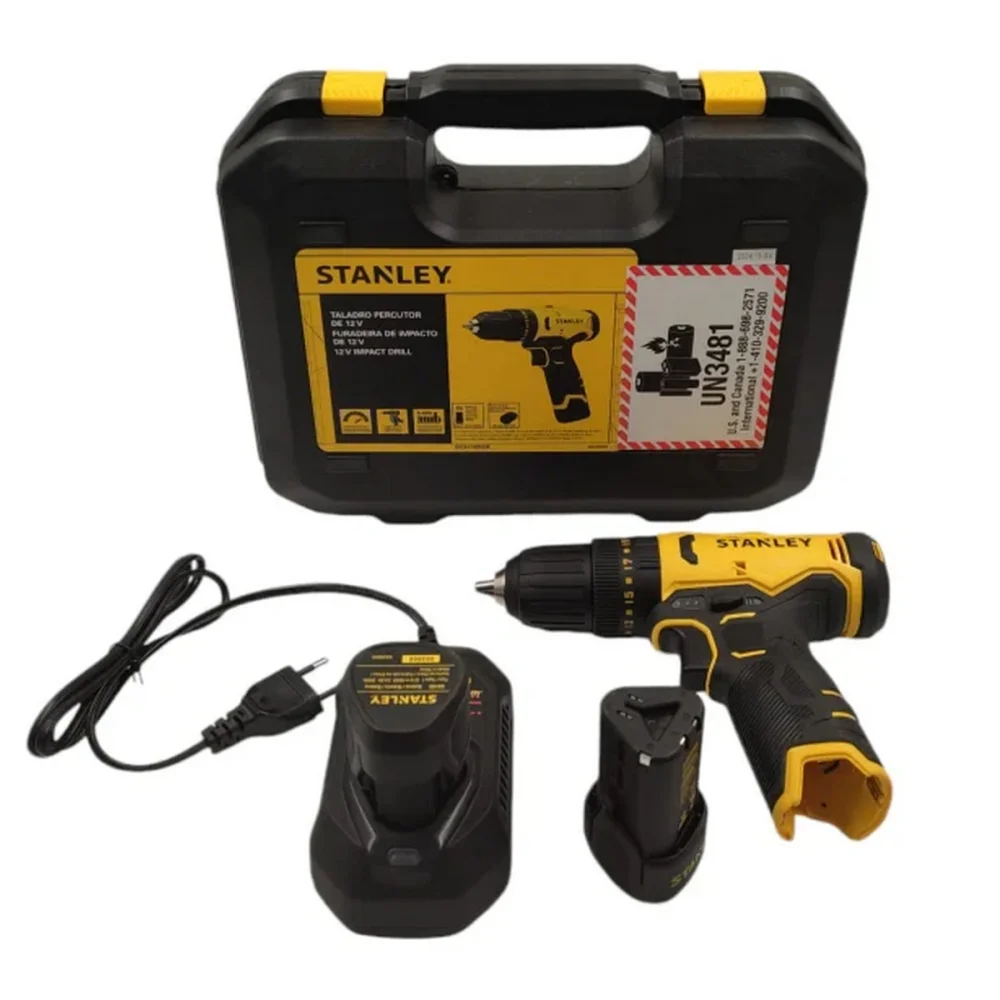 Parafusadeira Furadeira Impacto Bateria 12V Com Maleta Carregador e 2 Baterias 2AH 3/8" Bivolt Stanley SCH10D2K-BR