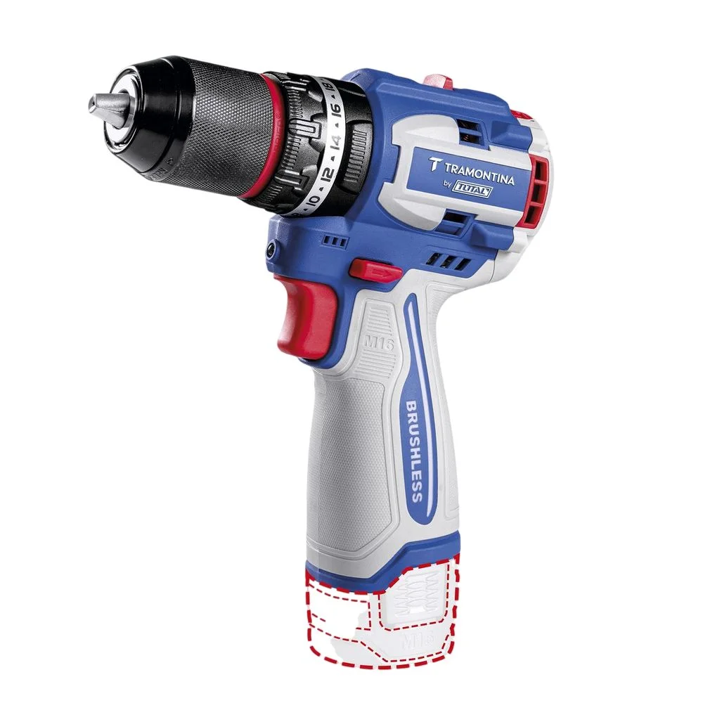Parafusadeira Furadeira Impacto Bateria 16V Brushless Maleta Carregador e 2 Baterias 2AH 1/2" Bivolt Tramontina Tota 42261/122