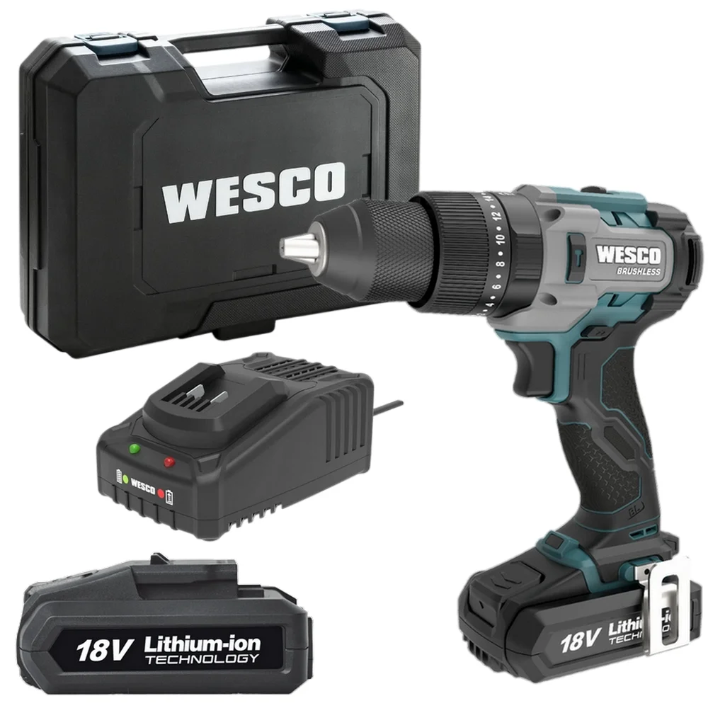 Parafusadeira Furadeira Impacto Bateria 18V Brushless com Maleta Carregador e 2 Baterias 2AH 1/2" Bivolt Wesco WS2419K2