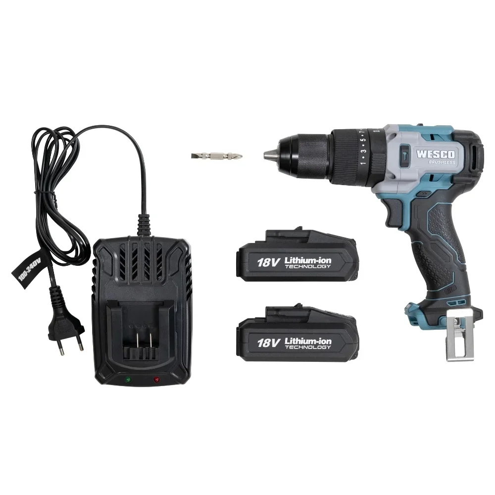 Parafusadeira Furadeira Impacto Bateria 18V Brushless com Maleta Carregador e 2 Baterias 2AH 1/2" Bivolt Wesco WS2419K2