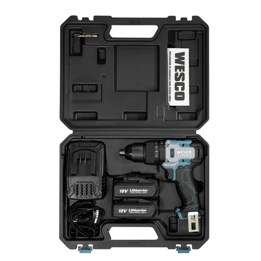 Parafusadeira Furadeira Impacto Bateria 18V Brushless com Maleta Carregador e 2 Baterias 2AH 1/2" Bivolt Wesco WS2419K2