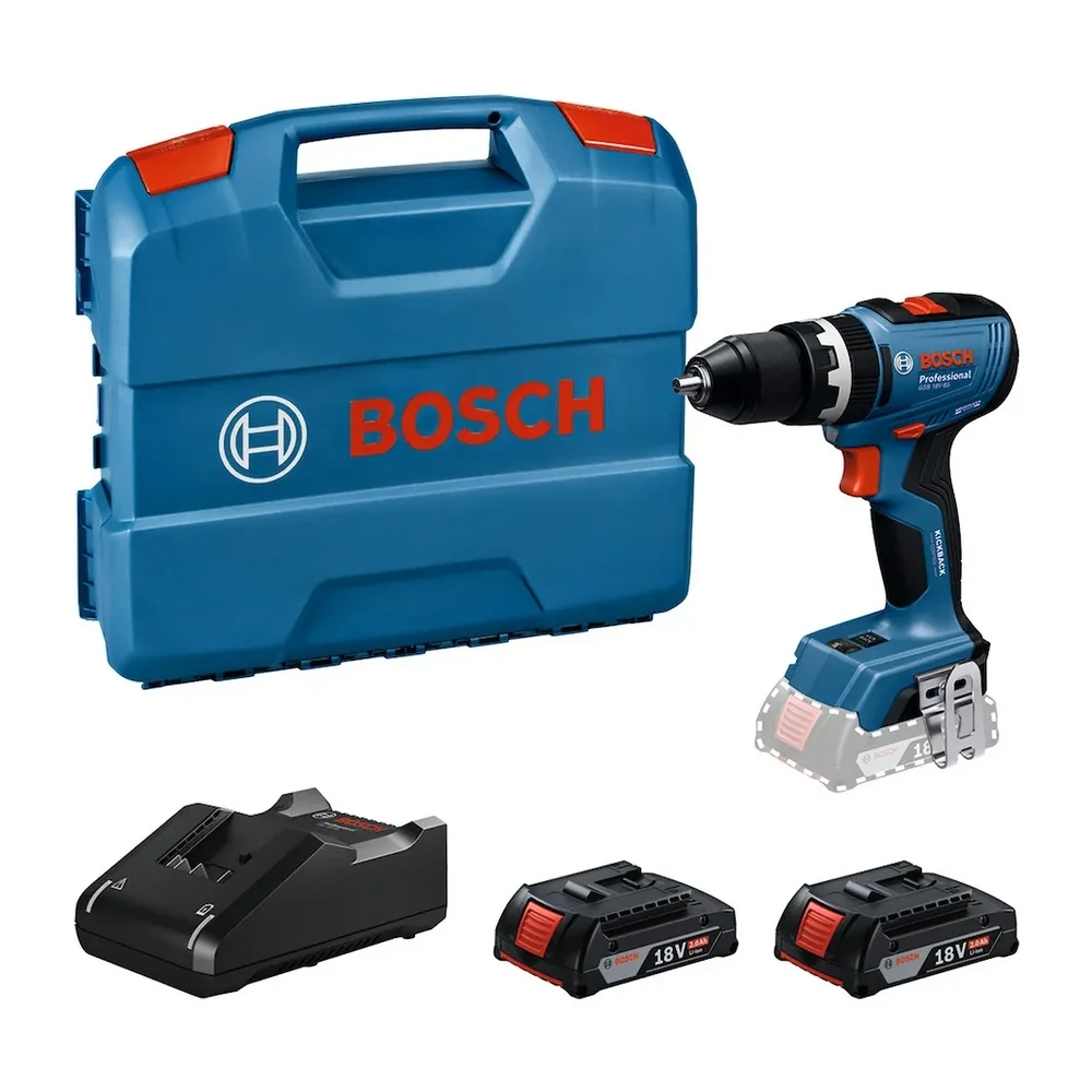 Parafusadeira Furadeira Impacto Bateria 18V Brushless com Maleta Carregador e 2 Baterias 5AH 1/2" Bivolt Bosch GSB 18V-65