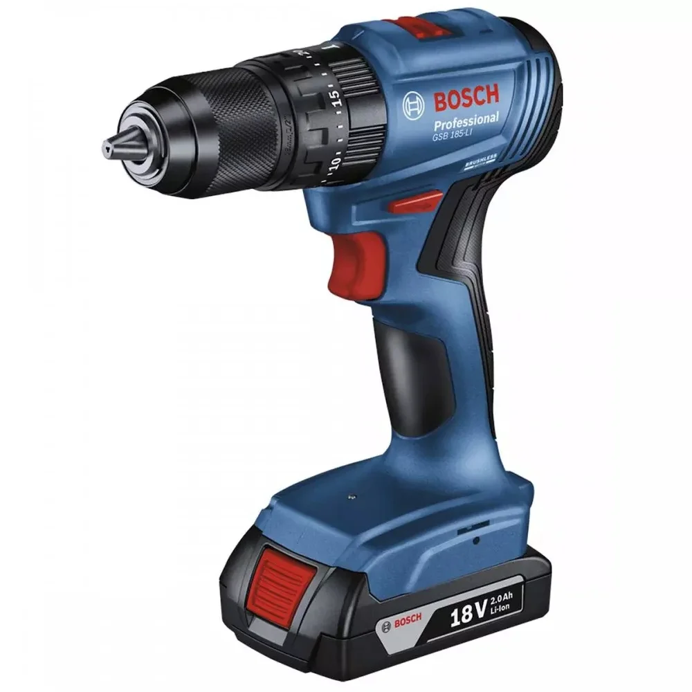 Parafusadeira Furadeira Impacto Bateria 18V Brushless Maleta Carregador Bateria 23 Acessorios 1/2" Bivolt Bosch GSB 185-LI