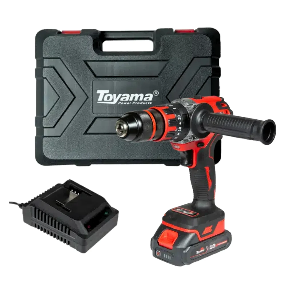Parafusadeira Furadeira Impacto Bateria 18V Brushless Maleta Carregador e 1 Bateria 2AH 1/2" Bivolt Toyama TBT18ID13KC