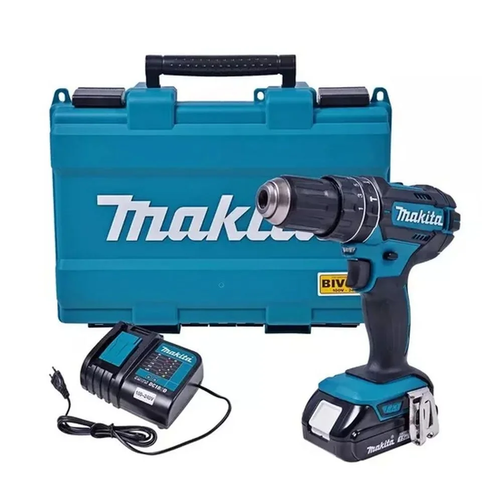Parafusadeira Furadeira Impacto Bateria 18V Com Maleta Carregador e 1 Bateria 1,5AH 1/2" Bivolt Makita DHP482Y002