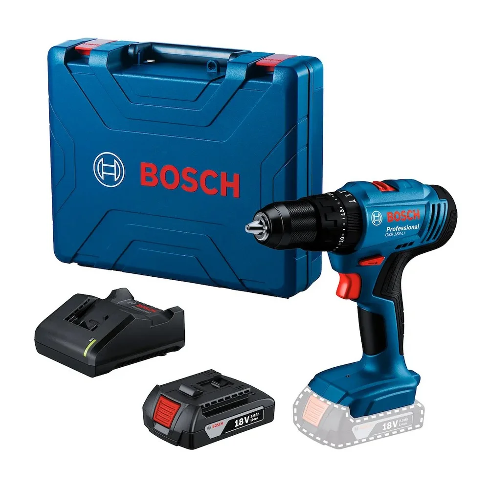 Parafusadeira Furadeira Impacto Bateria 18V Com Maleta Carregador e 1 Bateria 2AH 1/2" Bivolt Bosch GSB183-LI