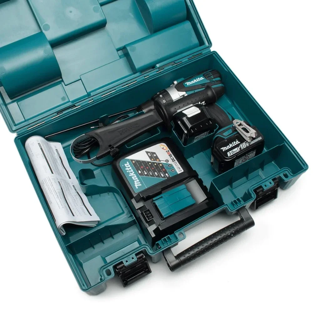 Parafusadeira Furadeira Impacto Bateria 18V Com Maleta Carregador e 2 Baterias 3AH 1/2" Bivolt Makita DHP458RFE