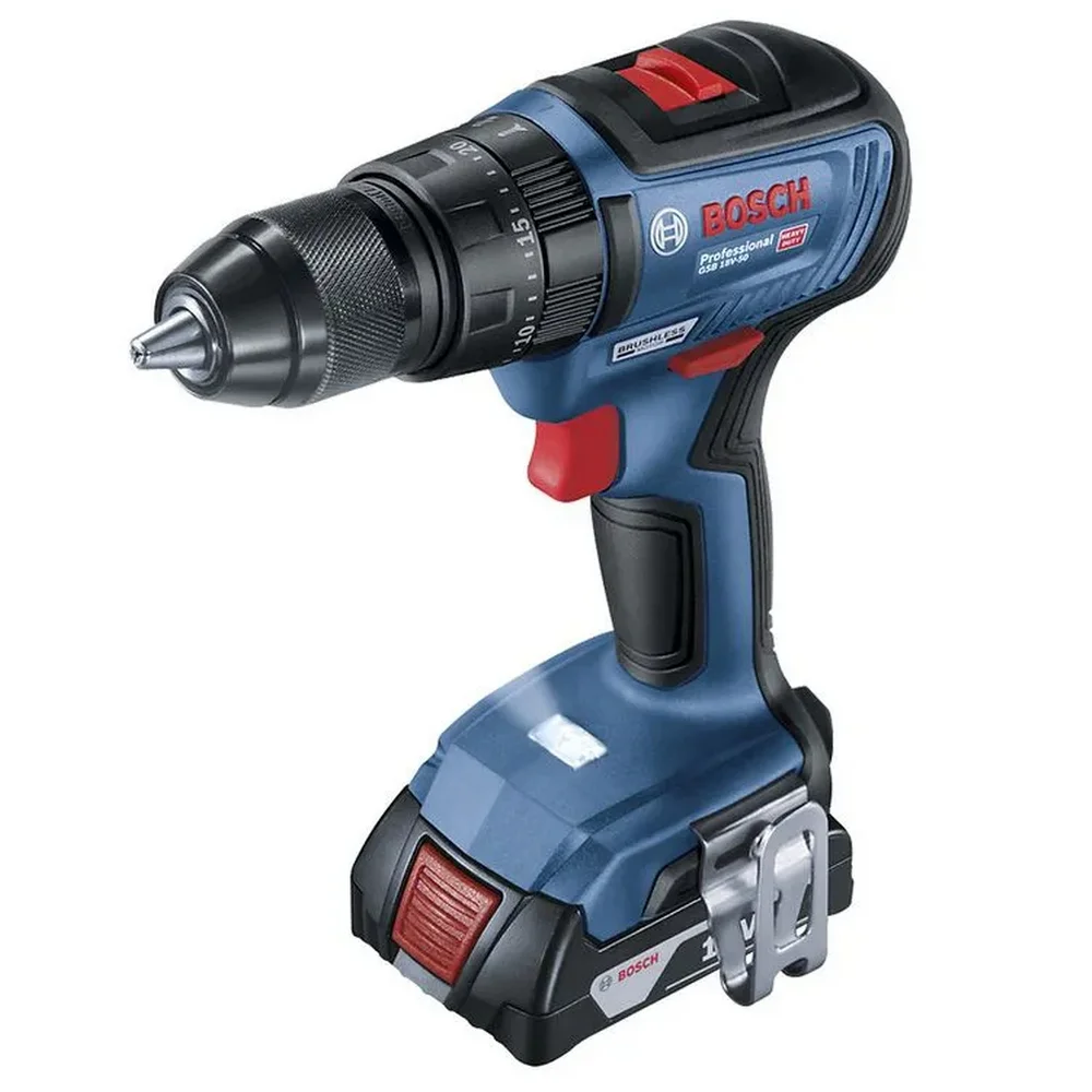 Parafusadeira Furadeira Impacto Bateria 18V Maleta Carregador 2 Baterias 2AH e 23 Acessorios 1/2" Bivolt Bosch GSB 18V-50
