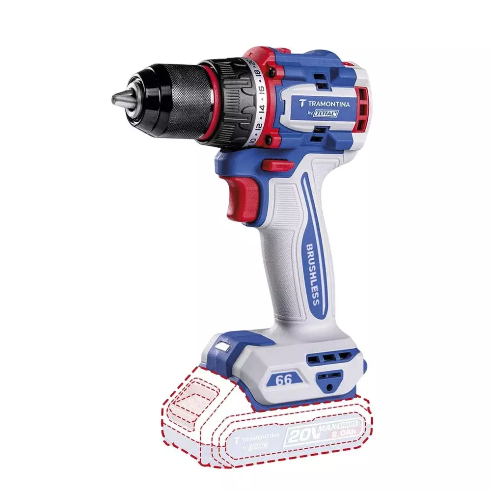 Parafusadeira Furadeira Impacto Bateria 20V Brushless Maleta Carregador e 2 Baterias 2AH 1/2" Bivolt Tramontina by Total 42301/124