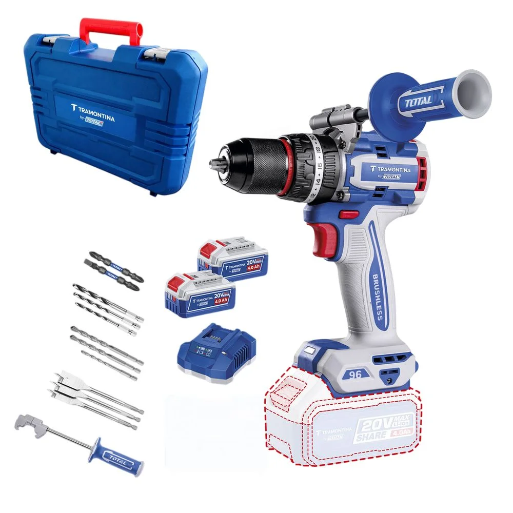 Parafusadeira Furadeira Impacto Bateria 20V Brushless Maleta Carregador e 2 Baterias 4AH 1/2" Bivolt Tramontina Tota 42301/207