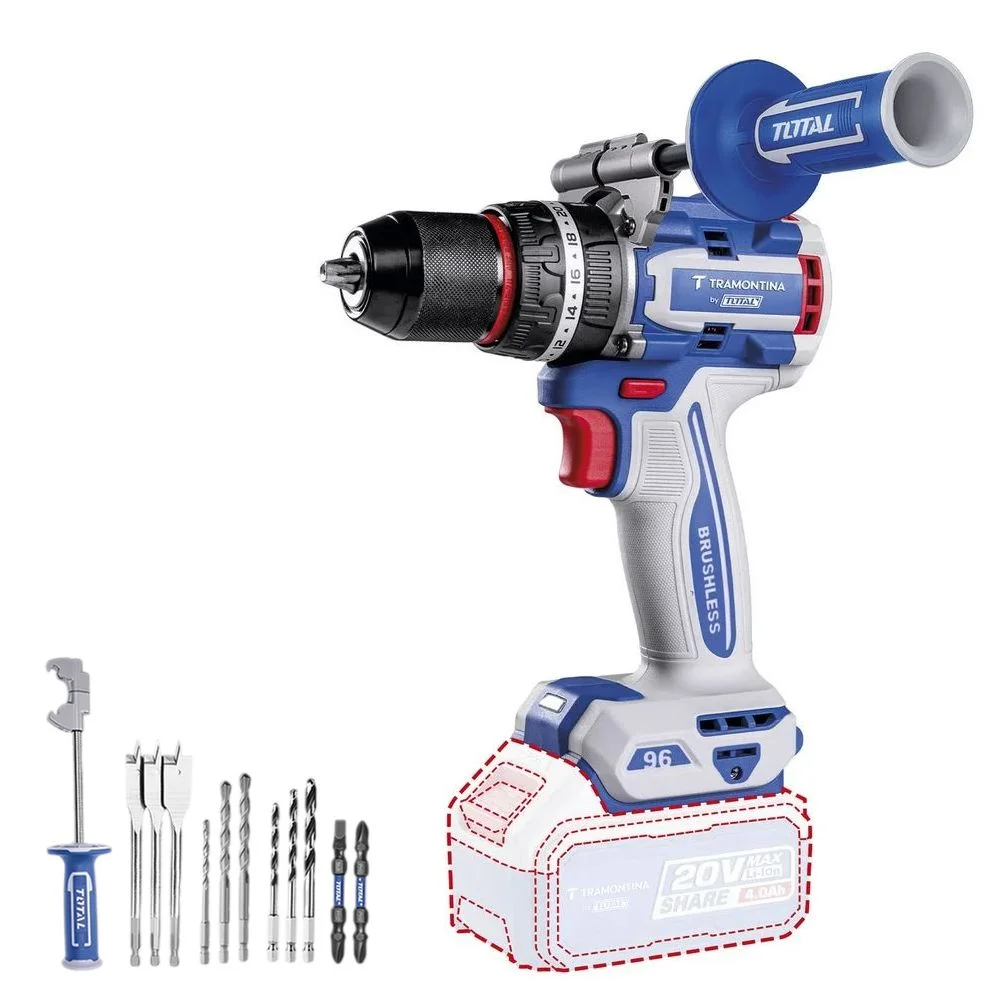 Parafusadeira Furadeira Impacto Bateria 20V Brushless Sem Carregador e Bateria com Acessorios 1/2" Tramontina by Total 42301/007