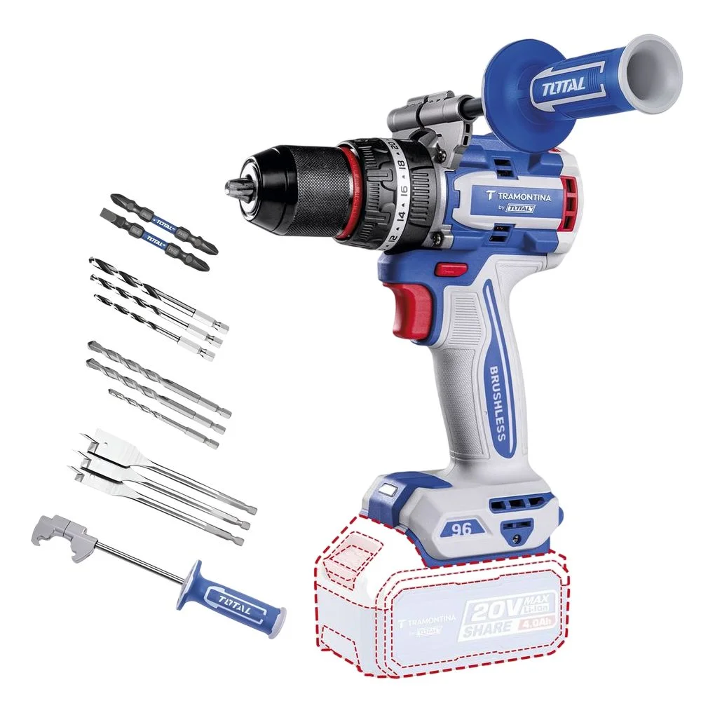 Parafusadeira Furadeira Impacto Bateria 20V Brushless Sem Carregador e Bateria com Acessorios 1/2" Tramontina Tota 42301/007