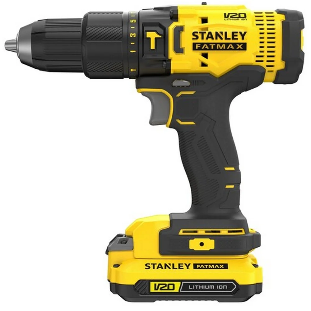 Parafusadeira Furadeira Impacto Bateria 20V Caixa Plastica Carregador 1 Bateria 119 Acessorios 1/2" Bivolt Stanley SCD711C1H-BR