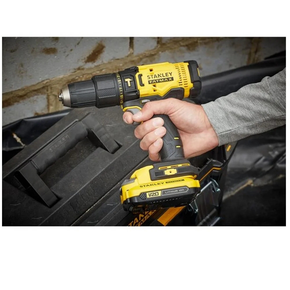 Parafusadeira Furadeira Impacto Bateria 20V Caixa Plastica Carregador 1 Bateria 119 Acessorios 1/2" Bivolt Stanley SCD711C1H-BR