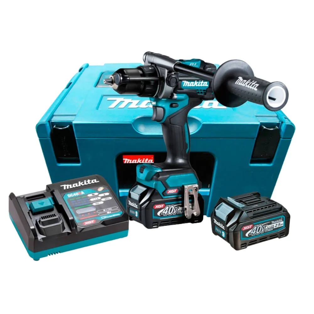 Parafusadeira Furadeira Impacto Bateria 40V Com Maleta Carregador Rapido e 2 Baterias 2,5AH 1/2" Bivolt Makita HP001GD201