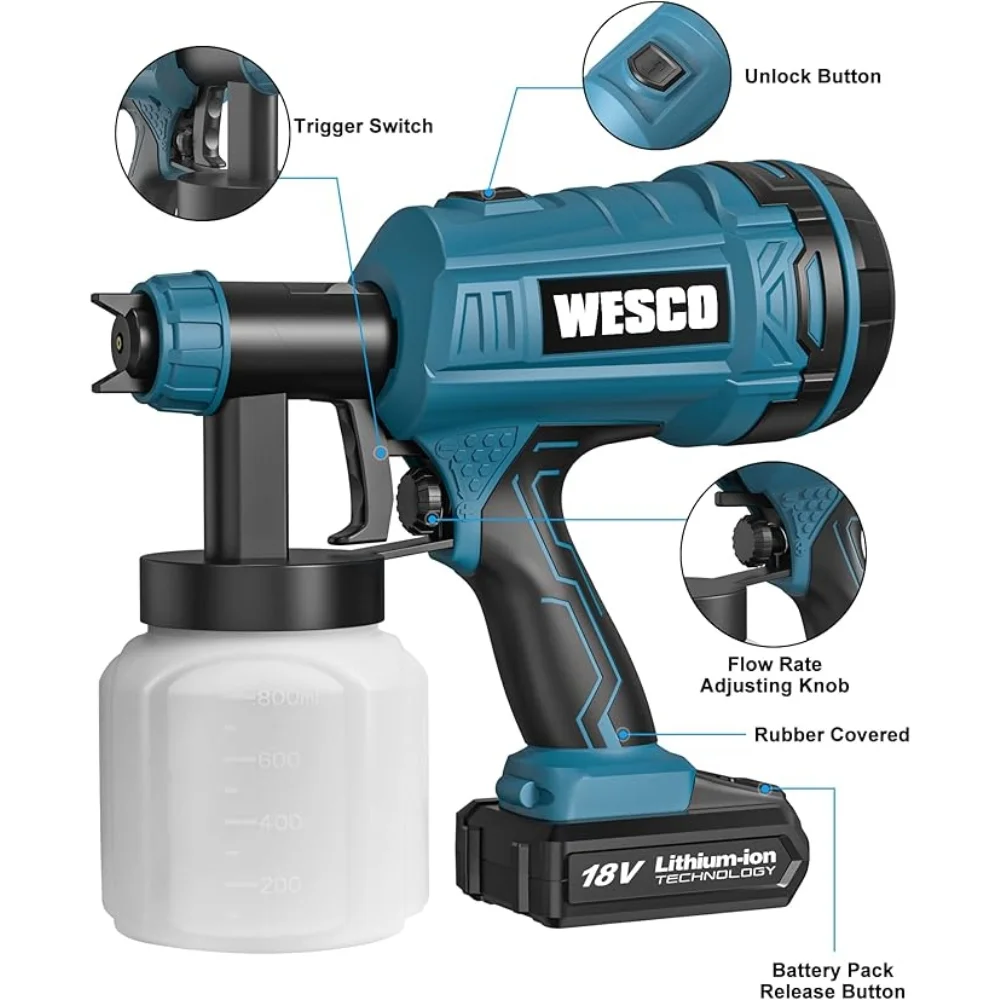 Pistola de Pintura a Bateria 18V Sem Carregador e Bateria Wesco WS2342.9