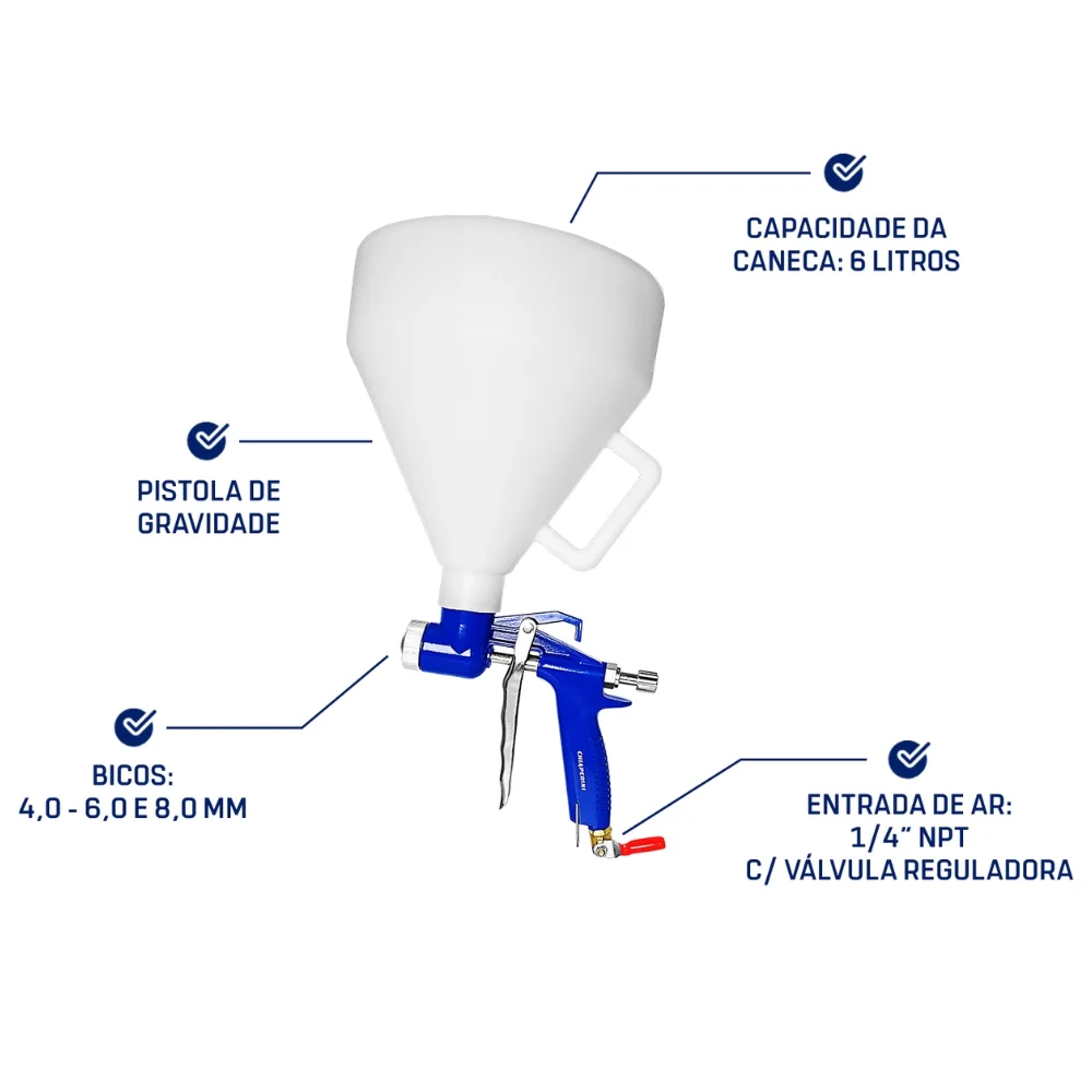 Pistola Projecao Textura e Argamassa Caneca Plastica 6L Chiaperini CH TX-6L