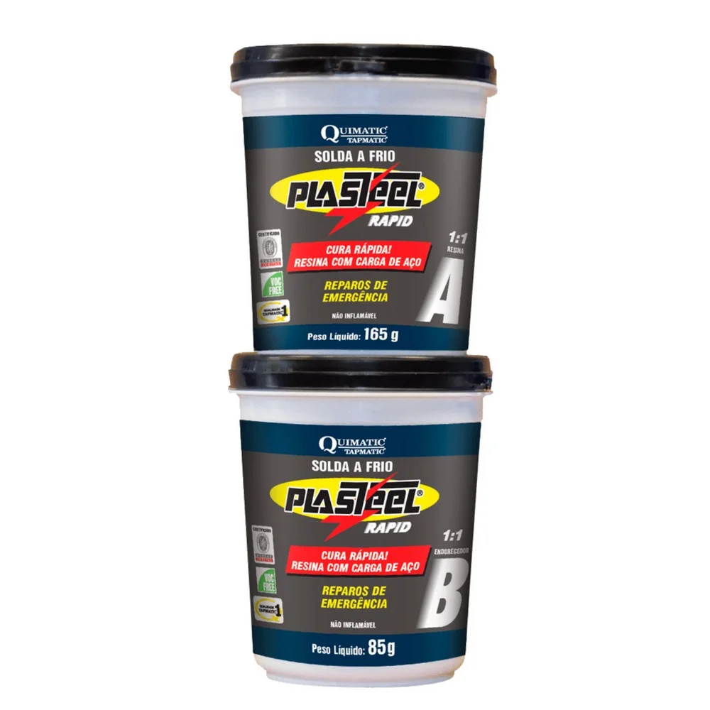 Plasteel Rapid 1:1 Solda a Frio para Vazamentos 85G+165G Tapmatic PR1