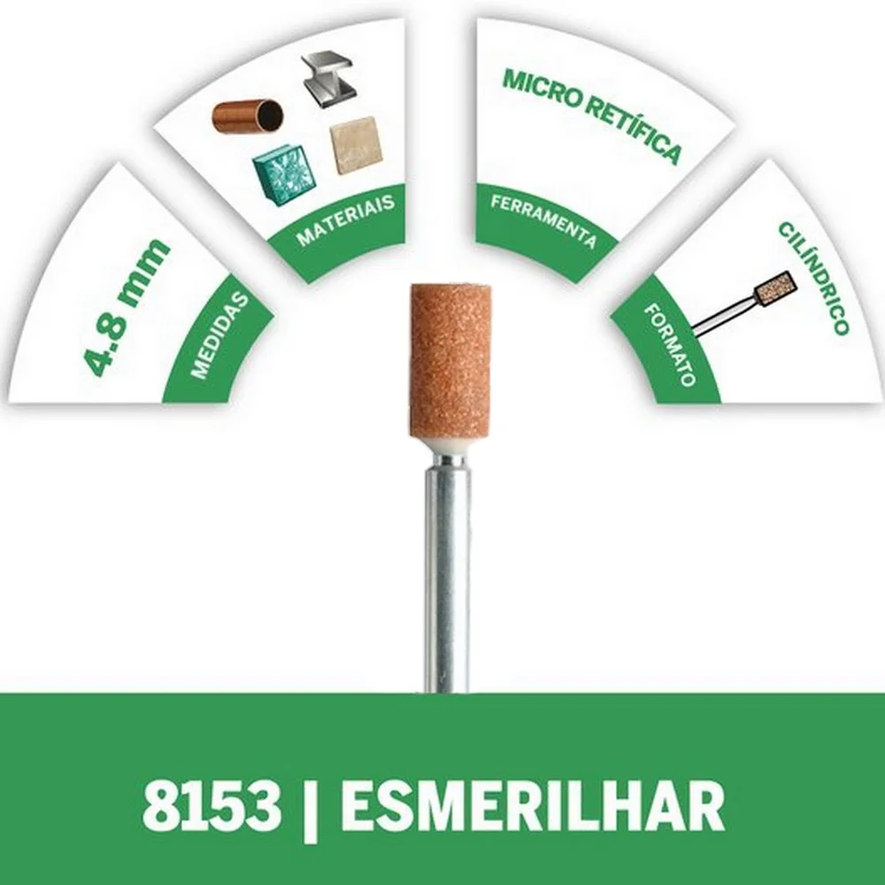 Ponta Montada Paralela Oxido de Aluminio Para Micro Retifica 3/16" Dremel 8153