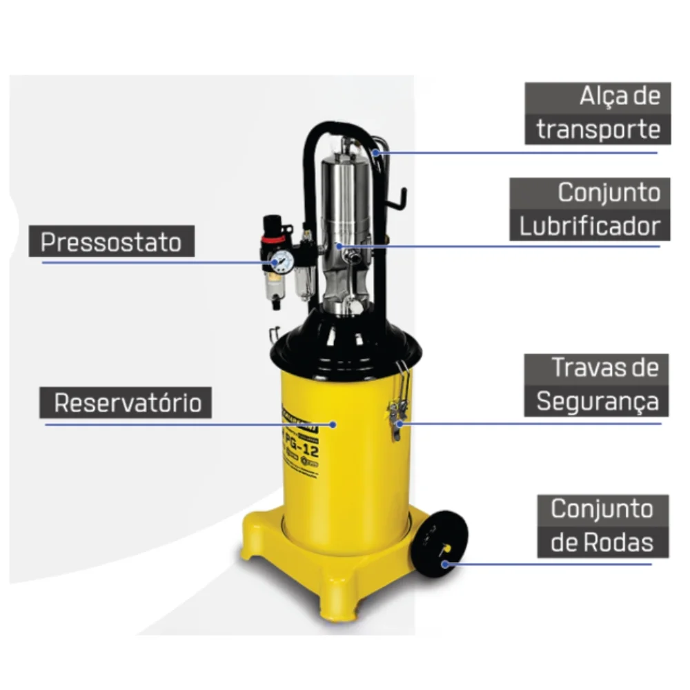 Propulsora Pneumatica para Graxa Com Carrinho 12KG Chiaperini CH PG-12