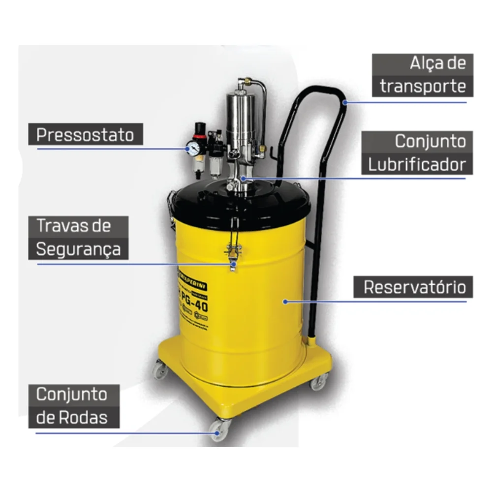 Propulsora Pneumatica para Graxa Com Carrinho 40KG Chiaperini CH PG-40