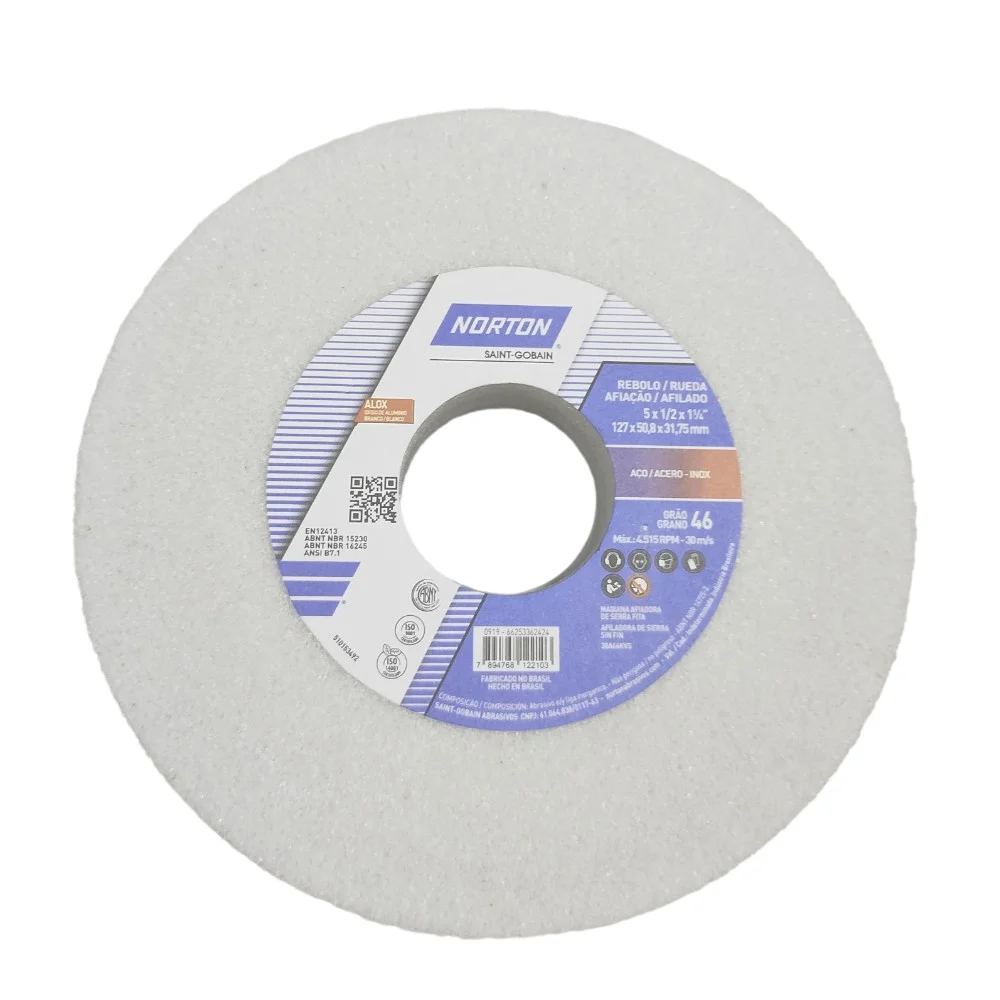 Rebolo Copo Reto Branco Para Afiacao de Ferramentas 5X2" Norton 38A46KVS