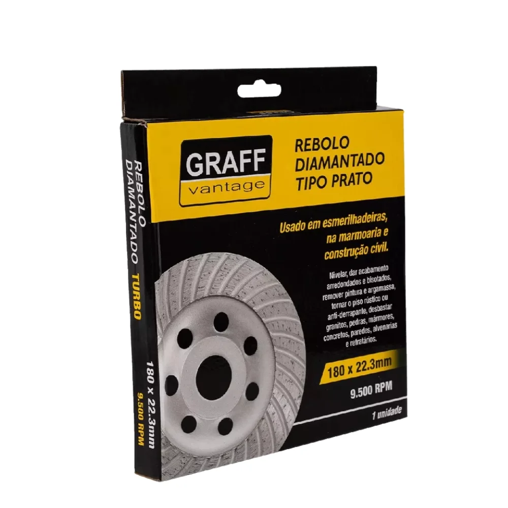 Rebolo Diamantado Tipo Prato USO Em Esmerilhadeira Furo 22,23MM 7"X22,23MM Graff 5730003