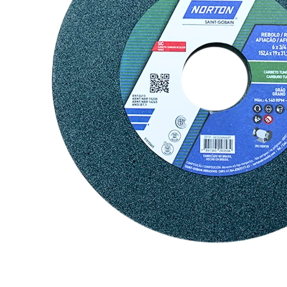 Rebolo Reto Widia Carbeto de Silicio 6X3/4" Norton 39C100
