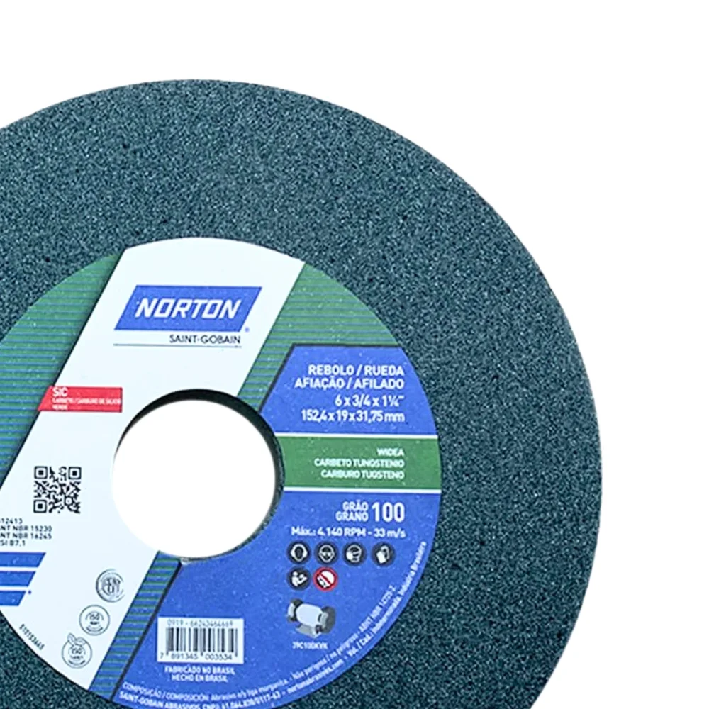 Rebolo Reto Widia Carbeto de Silicio 6X3/4" Norton 39C100