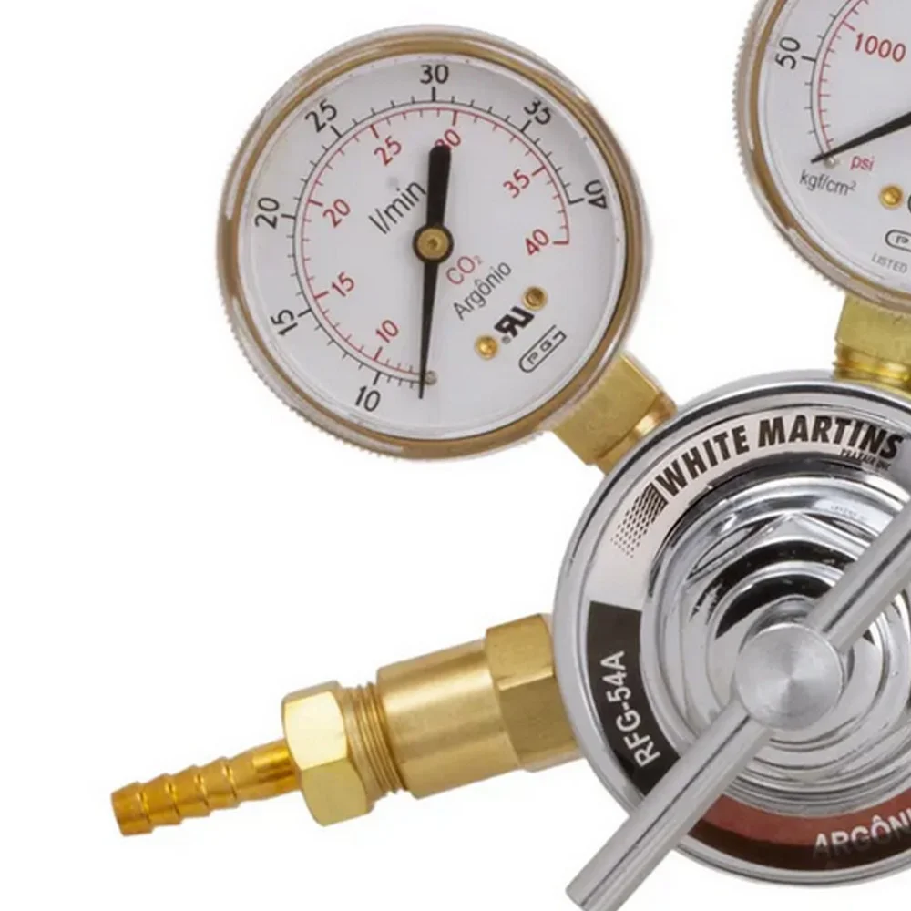 Regulador de Pressao Argonio Simples Estagio - Linha Leve e Media com Manometro White Martins RFG54A