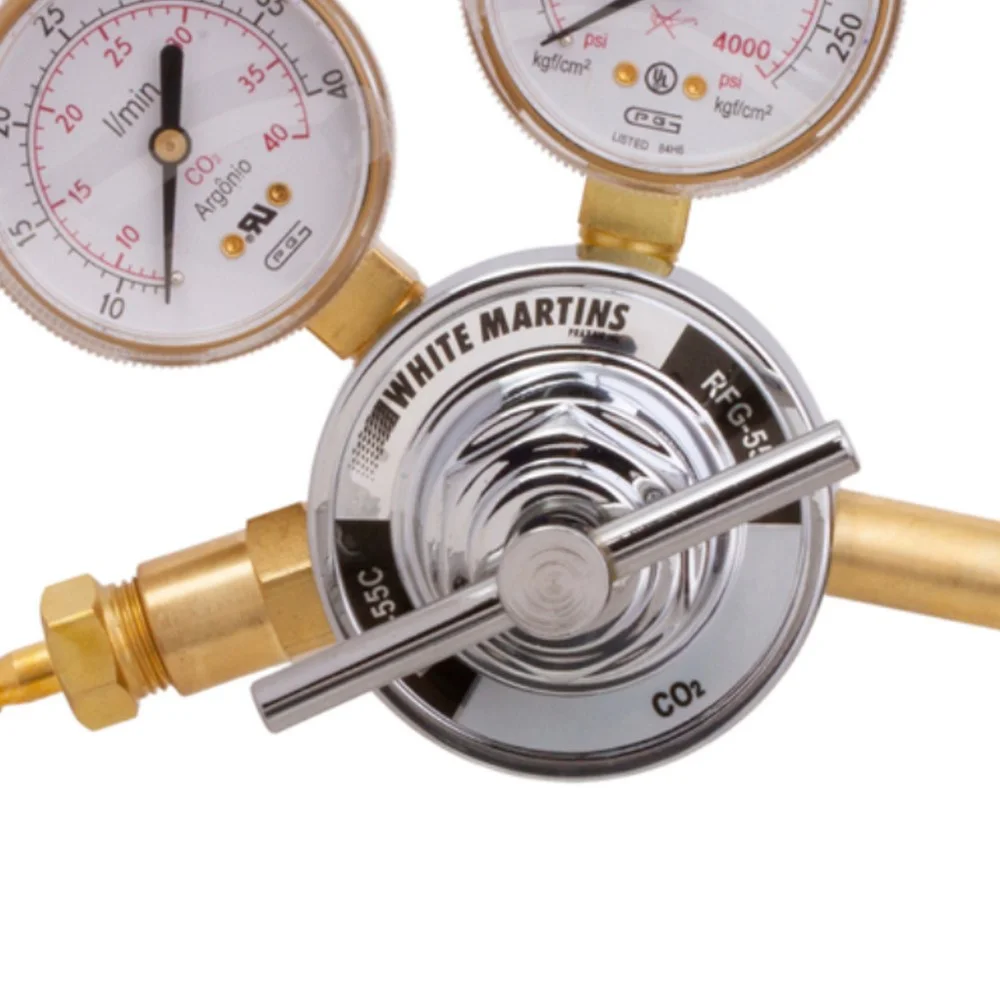 Regulador de Pressao Co2 Simples Estagio - Linha Leve e Media com Manometro White Martins RFG55C