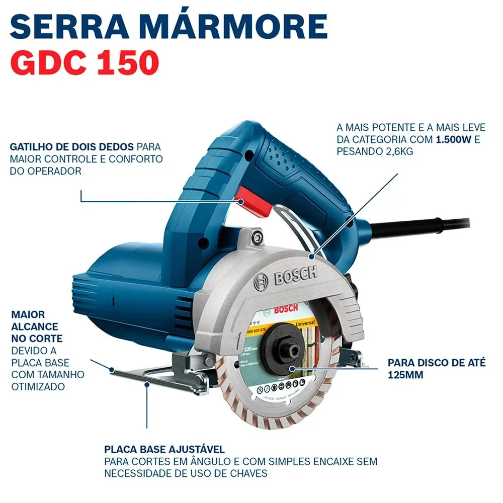 Serra Marmore 125MM 110V 1500W Bosch GDC 150-TITAN